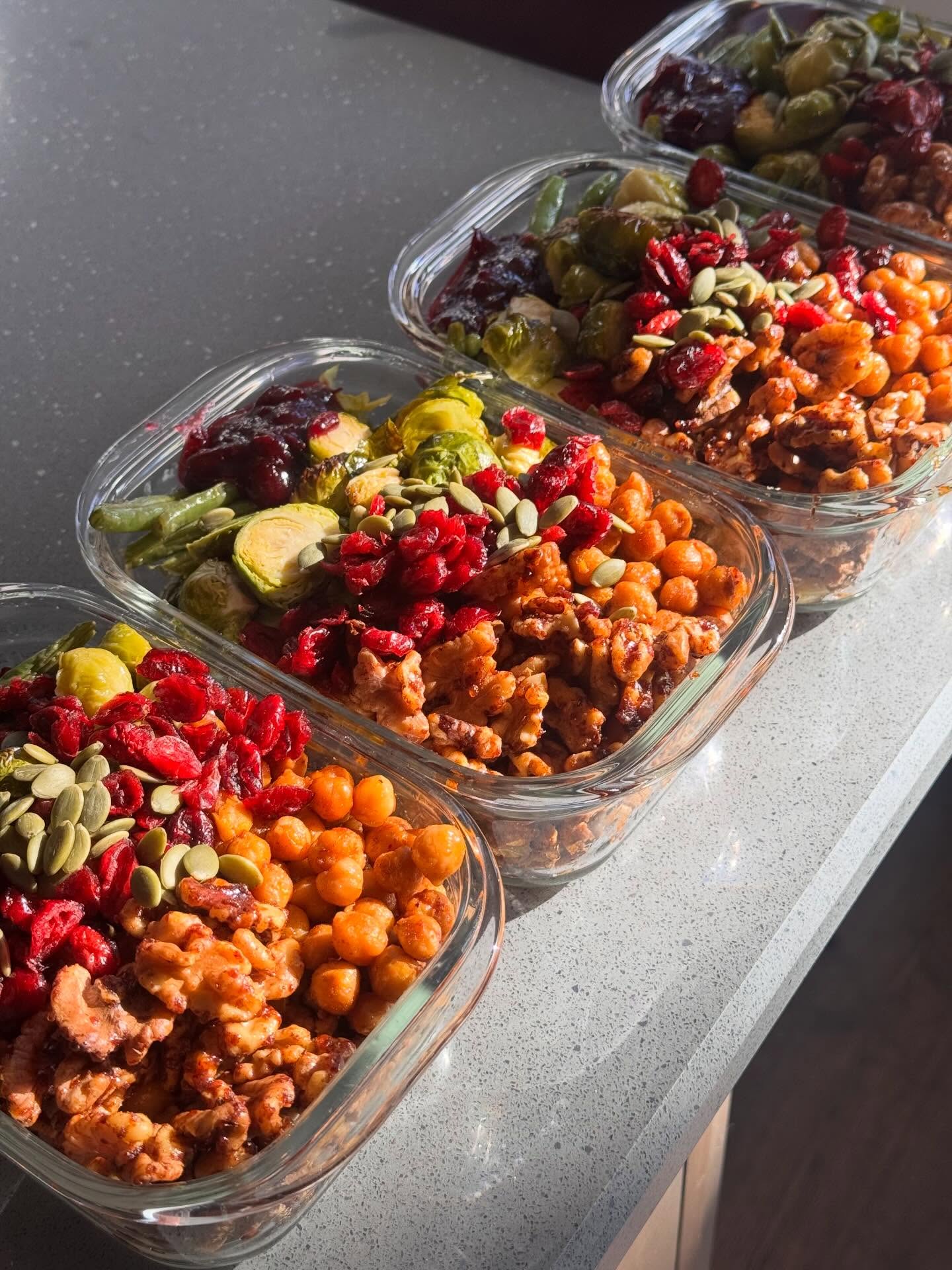 Services Harvest bowls with chickpeas, sprouts and cranberries